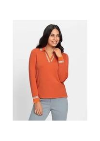 Poloshirt Inspirationen "Poloshirt", Damen, Gr. 50, orange (orange, sand, gemustert), 50% Modal, 44% Polyester, 6% Elasthan, gemustert, mehrfarbig, unifarben, V-Ausschnitt, Shirts