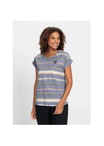 Kurzarmshirt Casual Looks "Shirt", Damen, Gr. 54, blau (taubenblau, ecru, bedruckt), 100% Baumwolle, bedruckt, gemustert, gestreift, mehrfarbig, Rundhals, Shirts