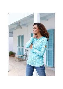 Longsweatshirt Casual Looks, Damen, Gr. 48, blau (ozean, wei&szlig;, gemustert), 100% Baumwolle, bedruckt, gemustert, mehrfarbig, Rundhals, Sweatshirts