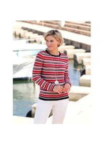 Strickpullover Casual Looks "Streifenpullover", Damen, Gr. 48, rot (grau, erdbeere, geringelt), 62% Baumwolle, 38% Polyacryl, gemustert, gestreift, mehrfarbig, Pullover Strickpullover