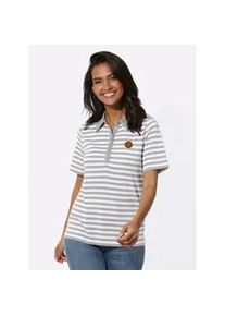 Poloshirt Casual Looks "Poloshirt", Damen, Gr. 52, grau (hellgrau, wei&szlig;, geringelt), 50% Baumwolle, 50% Modal, gemustert, gestreift, mehrfarbig, Shirts