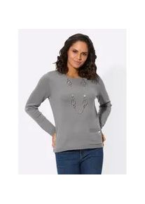 Rundhalspullover Casual Looks "Pullover", Damen, Gr. 38, grau (steingrau), 50% Wolle, 30% Baumwolle, 20% Polyamid, unifarben, Pullover Rundhalspullover