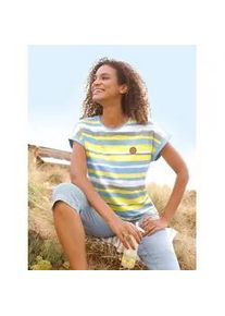 Kurzarmshirt Casual Looks "Ringelshirt", Damen, Gr. 38, limone, himmelblau, geringelt, 100% Baumwolle, gemustert, gestreift, mehrfarbig, Rundhals, Shirts