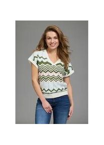 Strickpullover Laura Scott, Damen, Gr. 48/50, gr&uuml;n, blau, rosa, wei&szlig; gemustert, Feinstrick, Obermaterial: 50% Baumwolle, 50% Polyacryl, gemustert, oversize h&uuml;ftlang, V-Ausschnitt, Rippb&uuml;ndchen, Pullover Strickpullover, leichter &Uuml;bergangspullover mit modernem Desgin und l&auml;ssigem Schnitt