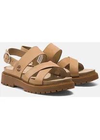 Sandale Timberland "Clairemont Way CROSS STRAP SANDAL", Damen, Gr. 37,5 (6,5), beige (md bei nubuc), Leder, Schuhe Sandale