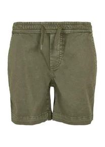 Stoffhose Urban Classics "Urban Classics Herren Boys Strech Twill Joggshorts", M&auml;dchen, Gr. 122/128, Normalgr&ouml;&szlig;en, olive, 98% Baumwolle, 2% Elasthan, unifarben, normal, Hosen Stoffhose