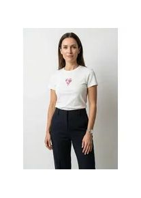 HUGO BOSS T-Shirt HUGO BLUE "Dever", Damen, Gr. L (40), natural 102, Single Jersey, Obermaterial: 100% Baumwolle, bedruckt, unifarben, slim fit taillenbedeckt, Rundhals, abgesteppte Kante, Shirts T-Shirt, im Slim Fit, Rundhals