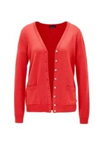 Strickjacke GOLDNER "Kurzgr&ouml;&szlig;e Uni Merino-Cardigan Langarm", Damen, Gr. 23, rot, Obermaterial: 100% Schurwolle WV., Basic, normal, Rippe, Strickjacken Strickjacke, Rippenb&uuml;ndchen