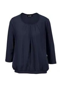 Kurzarmbluse GOLDNER "Kurzgr&ouml;&szlig;e Chiffon-Shirt mit 3/4-Arm, Rundhals", Damen, Gr. 25, blau (marine), Obermaterial: 95% Viskose CV. 5% Elasthan EL., Casual, Gerade, Blusen, keine/nicht relevant