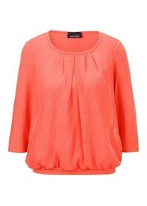 Kurzarmbluse GOLDNER "Chiffon-Shirt mit 3/4-Arm, Rundhals", Damen, Gr. 44, orange (papaya), Obermaterial: 95% Viskose CV. 5% Elasthan EL., Casual, Sonstiges, Blusen, keine/nicht relevant