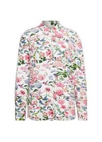 Hemdbluse GOLDNER "Kurzgr&ouml;&szlig;e Jerseybluse mit Stretchanteil", Damen, Gr. 23, wei&szlig; (ros&eacute;, wei&szlig;, gemustert), Obermaterial: 95% Viskose CV. 5% Elasthan EL., Manschette, Blusen Hemdbluse, H&uuml;bsches Allover-Blumendessin