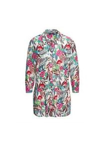 Hemdbluse GOLDNER "Kurzgr&ouml;&szlig;e Druckbluse in exotischem Muster", Damen, Gr. 23, bunt (koralle, gr&uuml;n, gemustert), Obermaterial: 100% Viskose CV., figurumspielend, Manschette, Blusen Hemdbluse, mit Querteilungsnaht