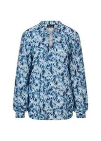 Schlupfbluse GOLDNER "Moderne R&uuml;schenbluse mit Stehkragen", Damen, Gr. 46, blau (blau, gemustert), Obermaterial: 100% Viskose CV., Blusen Schlupfbluse, R&uuml;schen
