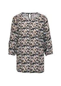 Schlupfbluse GOLDNER "Kurzgr&ouml;&szlig;e Druckbluse mit Ausschnittl&ouml;sung", Damen, Gr. 20, schwarz (schwarz, wei&szlig;, beige, gemustert), Obermaterial: 100% Viskose CV., figurumspielend, Gummib&uuml;ndchen, Blusen Schlupfbluse, F&auml;ltchen an Ausschnitt