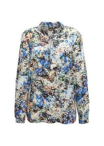 Druckbluse GOLDNER "Druckbluse mit raffinierter Ausschnittl&ouml;sung", Damen, Gr. 40, schwarz (schwarz, azurblau, gemustert), Obermaterial: 100% Viskose CV., figurumspielend, Manschette, Blusen Druckbluse, Kunstvoller Aquarelldruck