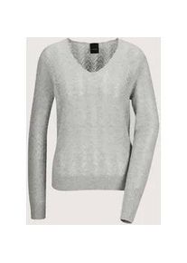 Madeleine Mode Longpullover MADELEINE "Kaschmirpullover Luxuri&ouml;ser Strickpullover mit Ajour-Muster", Damen, Gr. 48, grau (silbergrau, wollwei&szlig;, melange), Obermaterial: 100% Kaschmir WS., Modern, Pullover Longpullover, Allover Ajourmuster