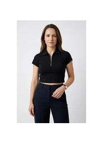 HUGO BOSS Kurzarmshirt HUGO BLUE "Dastaja", Damen, Gr. XXL (44), schwarz 001, Single Jersey, Obermaterial: 94% Baumwolle, 6% Elasthan, unifarben, figurbetont taillenlang, Shirts, mit Kragen & cropped, in verk&uuml;rzter L&auml;nge