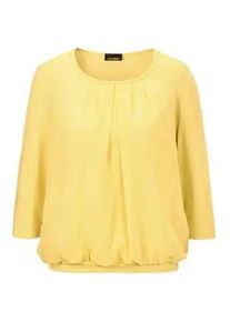 Kurzarmbluse GOLDNER "Chiffon-Shirt mit 3/4-Arm, Rundhals", Damen, Gr. 46, gelb, Obermaterial: 95% Viskose CV. 5% Elasthan EL., Casual, Sonstiges, Blusen, keine/nicht relevant