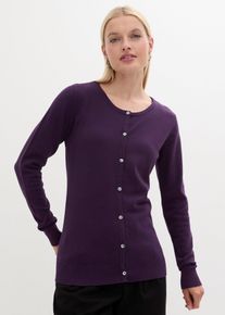 bonprix Enge Feinstrickjacke, lila, Gr.56/58 (3XL), Geschmackvolle Strickjacke mit Rundhalsausschnitt, 70% Baumwolle