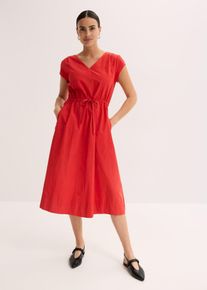 bonprix Baumwoll-Popeline Kleid mit variablem Zugband, rot, Gr.52, zeitloses Kleid mit variabler Taillenl&ouml;sung mit Zugband und ausgestellter Passform, 100% Baumwolle (organic)