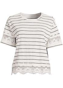 LANDS' END Flammgarn-Shirt mit Bord&uuml;ren, Damen,  Wei&szlig;, Baumwolle, by Lands' End
