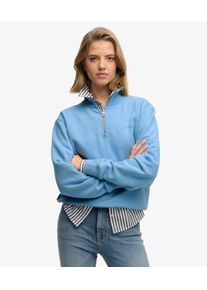 Superdry Damen Baumwolle Gesticktes Logo Essential Pullover Mit Rei&szlig;verschluss, Blau - Gr&ouml;&szlig;e: 42 2102623500770BYJ020