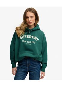 Superdry Damen Baumwolle Gesticktes Logo Luxe L&auml;ssiger Kapuzenpullover in Lockerer Passform, Gr&uuml;n & Creme - Gr&ouml;&szlig;e: 38 2102622501884GCI017