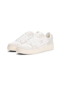 Keilsneaker Tommy Jeans "TJW RETRO BASKET SNEAKER", Damen, Gr. 39, beige (ecru, hellgrau), Leder, Lederimitat, Schuhe Keilsneaker, Schn&uuml;rschuh, Halbschuh, Freizeitschuh mit seitlicher Logoflagge