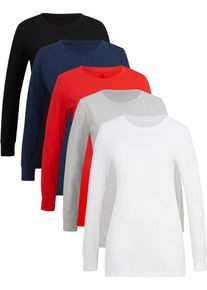 Longshirt bonprix, Damen, Gr. 40/42 (M), schwarz, erdbeere, hellgrau meliert, wei&szlig;, dunkelblau, Jersey, Obermaterial: 100% Baumwolle, mehrfarbig, unifarben, bequem normal, Rundhals, Rippb&uuml;ndchen, Shirts Longshirt, Langarm, aus reiner Baumwolle, mit abgesetzten B&uuml;ndchen am &Auml;rmel, Topseller