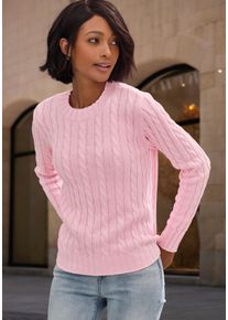Rundhalspullover Lascana, Damen, Gr. 36/38, ros&eacute;, Strick, Obermaterial: 50% Baumwolle, 50% Polyacryl, unifarben, figurumspielend h&uuml;ftlang, Rundhals, Rippstrickb&uuml;ndchen, Pullover Rundhalspullover, Topseller