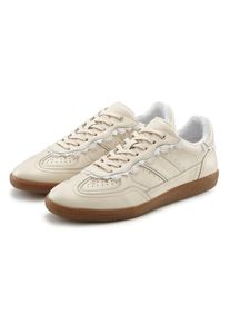 Sneaker Lascana "Freizeitschuh, Halbschuh", Damen, Gr. 38, beige (creme), Obermaterial: 85% Rindsleder, 15% Textilmaterial. Decksohle: 100% Textilmaterial. Futter: 100% Textilmaterial. Laufsohle: 100% Synthetik, unifarben, Basic, Schuhe Sneaker, mit Lederanteil und Spitzen Details