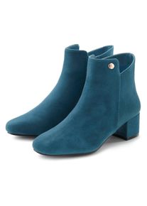 Stiefelette Lascana "Sommerstiefelette", Damen, Gr. 40, blau (petrol), Obermaterial: 100% Textilmaterial. Decksohle: 100% Textilmaterial. Futter: 100% Textilmaterial. Laufsohle: 100% Synthetik, unifarben, Schuhe Stiefelette, mit bequemen Blockabsatz, Ankle Boots, Stiefel VEGAN, Topseller