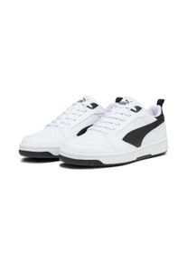 Sneaker Puma "REBOUND V6 LOW", Herren, Gr. 44, schwarz-wei&szlig; (Puma wei&szlig;, Puma schwarz, Puma schwarz), Synthetik, unifarben, Schuhe Sneaker, niedrig geschnitten, mit Schn&uuml;rverschluss, aus getrommeltem Leder