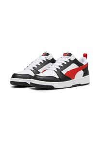 Sneaker Puma "REBOUND V6 LOW", Herren, Gr. 42,5, wei&szlig; (Puma wei&szlig;, for all time rot, Puma schwarz), Synthetik, unifarben, Schuhe Sneaker, niedrig geschnitten, mit Schn&uuml;rverschluss, aus getrommeltem Leder