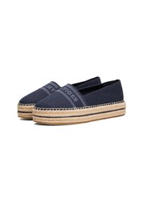 Espadrille Tommy Hilfiger "DENIM PLATFORM ESPADRILLE", Damen, Gr. 41, blau (dunkelblau), Baumwolle, Schuhe Espadrille, Plateau, Slipper, Schlupfschuh, Bequemschuh mit Bastbezug am Plateau