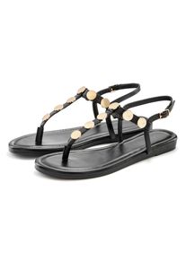 Sandale Vivance "Sommerschuh, offener Schuh, Sandalette", Damen, Gr. 41, schwarz, Obermaterial: 100% Lederimitat. Decksohle: 100% Lederimitat. Futter: 100% Lederimitat. Laufsohle: 100% Synthetik, gl&auml;nzend, unifarben, Schuhe Sandale, mit goldfarbenen Schmuckelementen VEGAN, Topseller