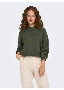 Jacqueline de Yong Kapuzenpullover JDY "JDYRUE LIFE L/S SHORT HOOD PUL KNT NOOS", Damen, Gr. S, gr&uuml;n (kalamata detail:melange), Strick, Obermaterial: 51% Polyester, 46% Polyacryl, 3% Elasthan, meliert, unifarben, taillenbedeckt, Rundhals, Pullover Kapuzenpullover, Materialmix