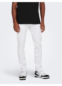 Only & Sons Slim-fit-Jeans ONLY & SONS "ONSLOOM SLIM LBD 8263 AZG DNM NOOS", Herren, Gr. 34, L&auml;nge 32, wei&szlig; (wei&szlig; denim), Denim/Jeans, Obermaterial: 92% Baumwolle, 6% Elastomultiester, 2% Elasthan, Abriebeffekte, schmal kn&ouml;chellang, Jeans Slim-fit-Jeans