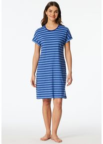 Nachthemd Schiesser "Casual Essentials", Damen, Gr. 40, N-Gr, 819, blau, Single Jersey, Obermaterial: 100% Baumwolle, bequem knielang, Rundhals, Kleider Nachthemd, mit garngef&auml;rbten Streifen und sportlichen Taschen