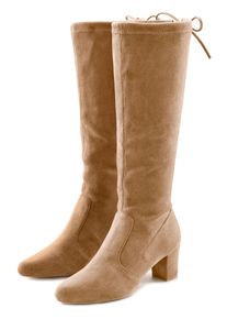 Schlupfstiefel Lascana, Damen, Gr. 43, braun (sand), Obermaterial: 100% Textilmaterial. Decksohle: 100% Lederimitat. Futter: 100% Textilmaterial. Laufsohle: 100% Synthetik, unifarben, Schuhe Schlupfstiefel, Schlupfboots, Slouchy Boots, Slip-On, Stretch & Blockabsatz