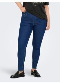 Skinny-fit-Jeans Only CARMAKOMA "CARHUSH MID SKINNY ANK RW DNM AKM187", Damen, Gr. 46, L&auml;nge 32, blau (dunkelblau denim), Denim/Jeans, Obermaterial: 78% Baumwolle, 21% Elasthan, 1% sonstige Fasern, unifarben, skinny fit kn&ouml;chelfrei, Jeans Skinny-fit-Jeans