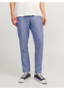 Jack & Jones Chinohose JACK & JONES "JPSTACE SUMMER CHINO PANT SN", Herren, Gr. 31, L&auml;nge 30, blau (faded denim detail:melange), Web, Obermaterial: 74% Baumwolle, 26% Leinen, meliert, slim fit kn&ouml;chellang, Hosen Chinohose, mit Rei&szlig;verschluss