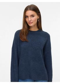 V&eacute;ro Moda Strickpullover VERO MODA "VMBOOM LS O-NECK PULLOVER GA NOOS", Damen, Gr. XL, blau (navy blazer detail:melange), Strick, Obermaterial: 85% Polyester, 7% Polyacryl, 5% Wolle, 3% Elasthan, meliert, loose fit normal, Rundhals, Rippstrickb&uuml;ndchen, Pullover Strickpullover