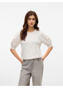 V&eacute;ro Moda Rundhalspullover VERO MODA "VMDOFFY 2/4 O-NECK PULLOVER GA NOOS", Damen, Gr. S, wei&szlig; (snow wei&szlig; detail:melange), Strick, Obermaterial: 94% Polyester, 3% Elasthan, 3% Nylon, meliert, regular fit normal, Rundhals, Puff&auml;rmel Strickb&uuml;ndchen, Pullover Rundhalspullover, mit kurzen Puff&auml;rmeln