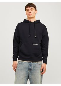 Jack & Jones Kapuzensweatshirt JACK & JONES "JJELEGACY SWEAT HOOD NOOS", Herren, Gr. XS, schwarz (schwarz detail:moonbeam), angeraute Sweatware, Obermaterial: 70% Baumwolle, 30% Polyester, bedruckt, loose fit, Rundhals, B&uuml;ndchen, Sweatshirts Kapuzensweatshirt