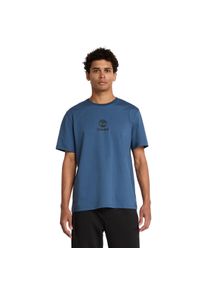 T-Shirt Timberland "Print Stack Logo Short Sleeve Tee", Herren, Gr. M, blau (schwarz denim), Single Jersey, Obermaterial: 100% Baumwolle, Rundhals, Shirts T-Shirt, sportlicher Schnitt, Kurzarm, f&uuml;r Sportmode und Casualmode