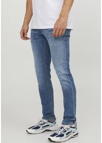 Jack & Jones Slim-fit-Jeans JACK & JONES "JJIGLENN Slim-Fit mit Stretch und praktischer 5-Pocket-Form", Herren, Gr. 29, L&auml;nge 30, blau (light blau denim), Denim/Jeans, Obermaterial: 70% Baumwolle, 28% Polyester, 2% Elasthan, Abriebeffekte, slim fit kn&ouml;chellang, Jeans Slim-fit-Jeans, Baumwollmischung, slim fit