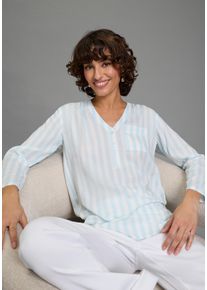 Schlupfbluse Laura Scott, Damen, Gr. 38, blau gestreift, Web, Obermaterial: 100% Viskose, gestreift, bequem h&uuml;ftbedeckend, V-Ausschnitt, mit Riegel krempelbar, Blusen Schlupfbluse, gestreifte Langarmbluse, leicht transparent, V-Ausschnitt