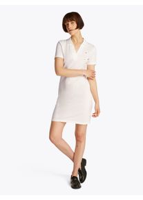 Polokleid Tommy Hilfiger "SLIM OPEN NK POLO DRESS SS", Damen, Gr. XXXL(46), N-Gr, beige (ecru), Jersey, Obermaterial: 95% Baumwolle, 5% Elasthan, unifarben, figurbetont, V-Ausschnitt, Kleider Polokleid, mit gestickter Tommy Hilfiger Flagge