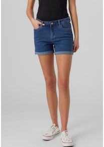V&eacute;ro Moda Jeansshorts VERO MODA "VMLUNA MR FOLD SHORTS MIX GA NOOS", Damen, Gr. L (40), N-Gr, blau (medium blau denim), Denim/Jeans, Obermaterial: 72% Baumwolle, 26% Polyester, 2% Elasthan, unifarben, slim fit kurz, Jeans Jeansshorts, mit Umschlagsaum